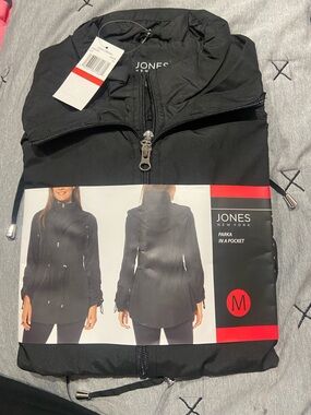 Jones New York Black Packable Parka - Hooded Travel Coat